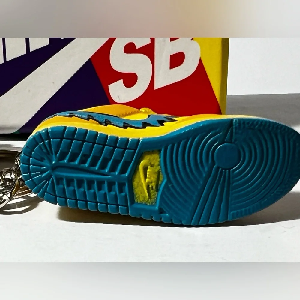 3D Mini Sneaker Keychains Yellow Blue‎ Lightning Swoosh with mini box